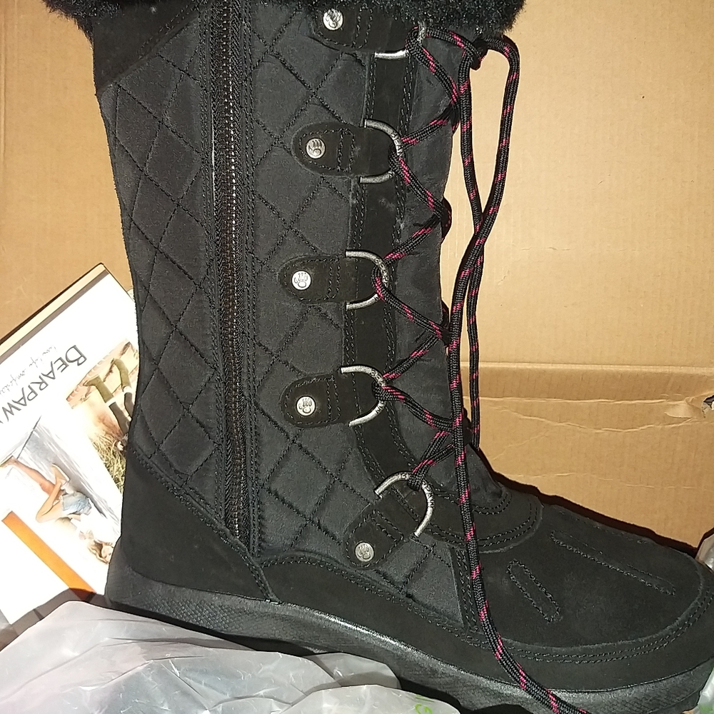 Bearpaw Womens Quinevere Black Mixed Media Waterproof Winter Boots Shoes NWIB